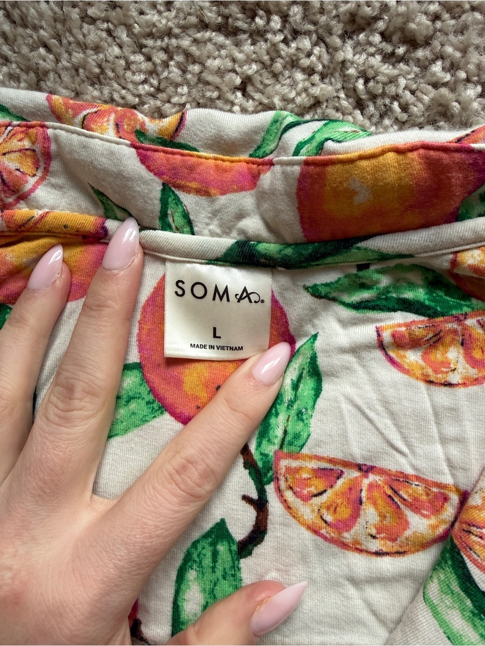 Soma Citrus Short Pajama Set — White, Orange & Green - Picture 2 of 3